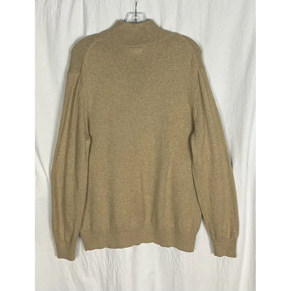 J.Crew Men 1/4 Quarter Zip Pullover Sweater Size M Tan‎ 100% Cotton Long Sleeve